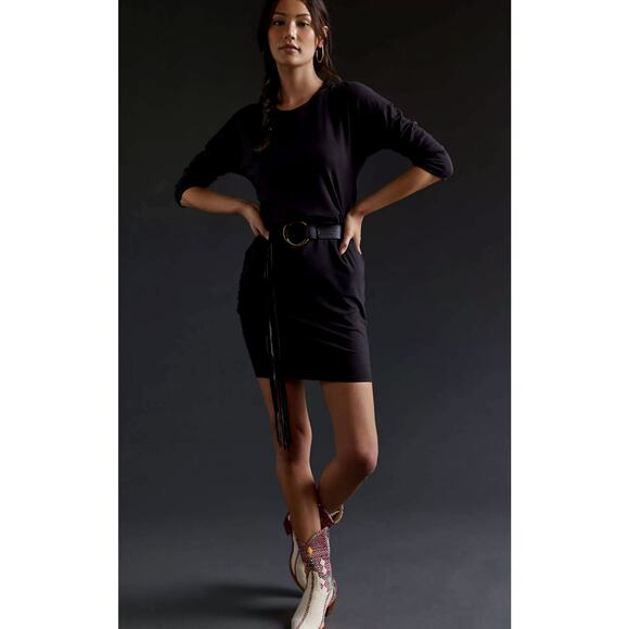 NWT Sundry Shirred Black Mini Dress - Size 0 - Picture 1 of 7